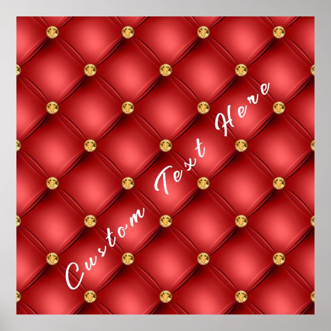 Golden Diamond Tufted Leather Custom Text Name Red Poster (Front)