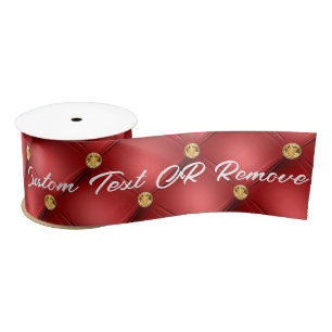 Golden Diamond Tufted Leather Custom Text Name Red Satin Ribbon