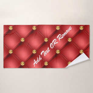 Golden Diamond Tufted Leather Red Text Bath Towel