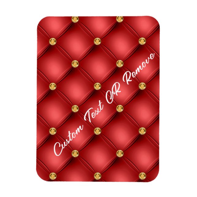 Golden Diamond Tufted Leather Text Name Red Magnet (Vertical)