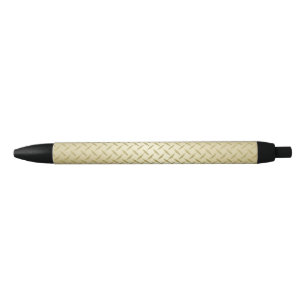 Golden Diamondplate Metal Look Black Ink Pen