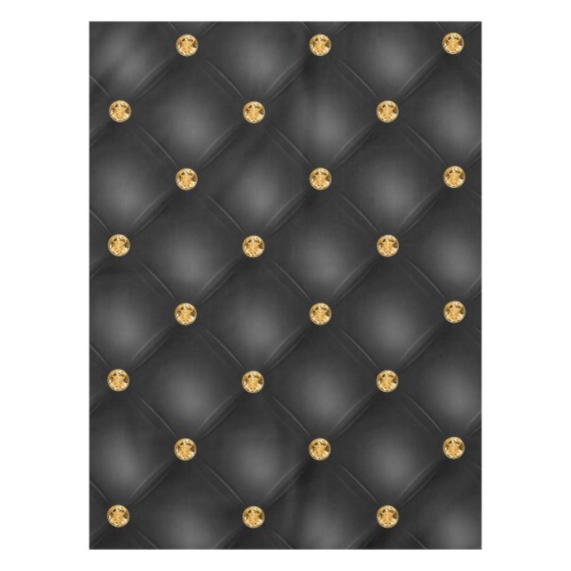 Golden Diamonds Tufted Black and Gold Tablecloth (Front)