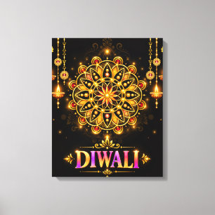 Golden Diwali Mandala Rangoli Festival of Lights Canvas Print