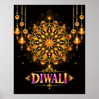 Golden Diwali Mandala Rangoli Festival of Lights Poster