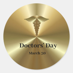Golden Doctors' Day Sticker with Caduceus