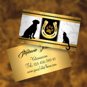 Golden Dog Cat Horseshoe Glitter Paw Business Card
