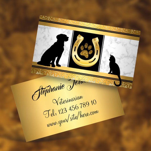 Golden Dog Cat Horseshoe Glitter Paw Business Card (Creator Uploaded)