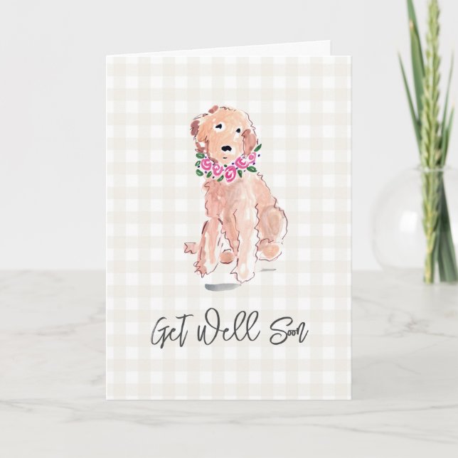 Golden Dog Flowers Get Well Soon Love Name Sweet Card (Front)