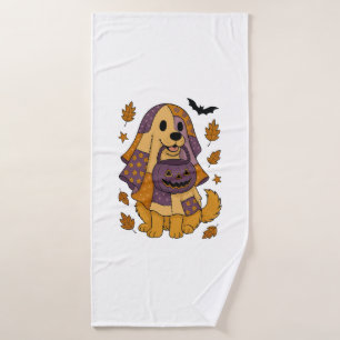 Golden Dog Ghost Halloween Bath Towel