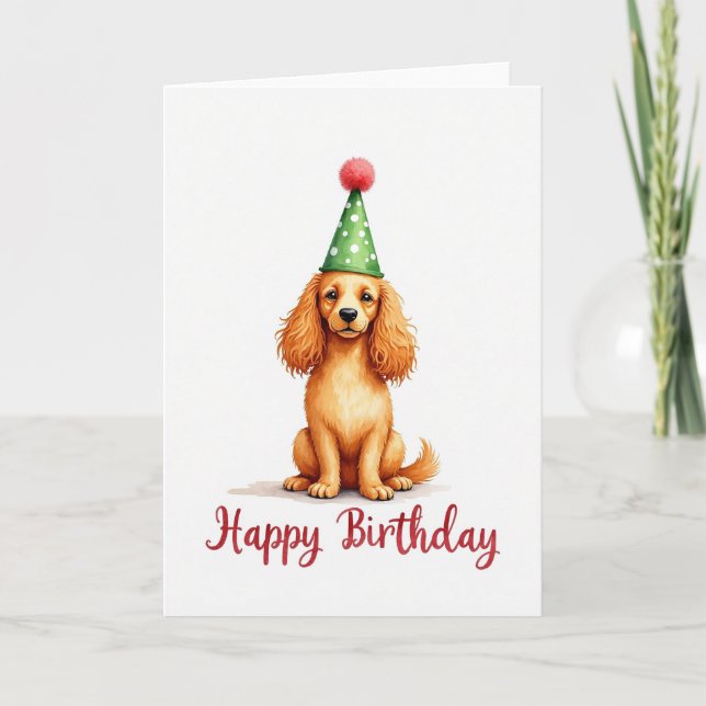 Golden Dog Party Hat Card (Front)