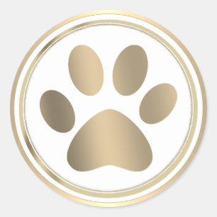 Golden Dog Paw Print with Double Gold Border Label