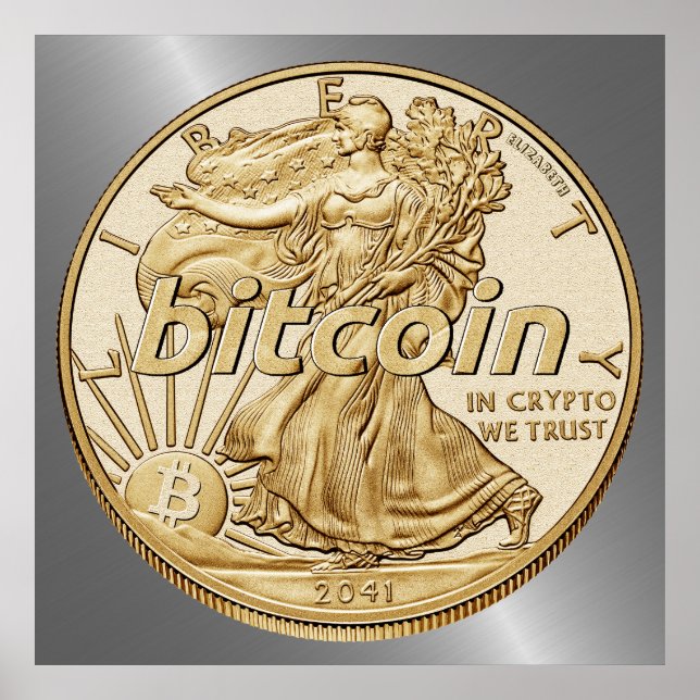 Golden Dollar Bitcoin Cryptocurrency HODL Funny Poster (Front)