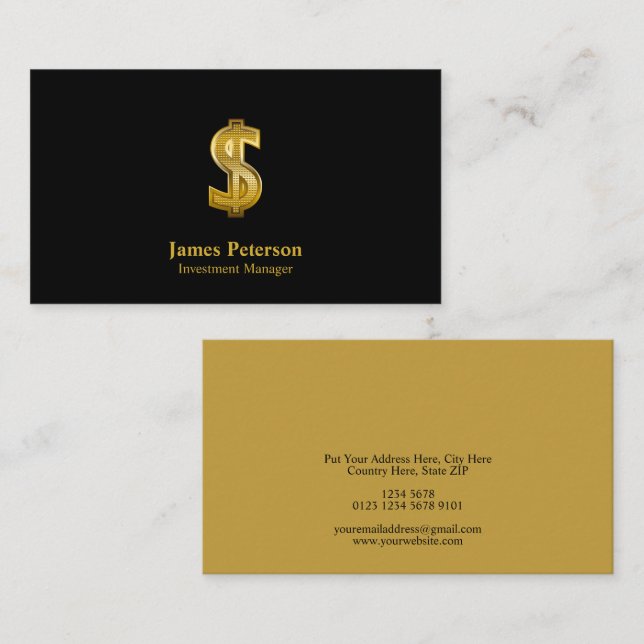 Golden Dollar Symbol | Black Business Card (Front/Back)