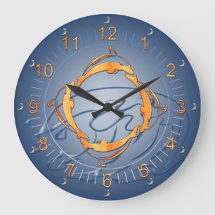 Golden Dolphins Ring Shades of Blue Large Clock