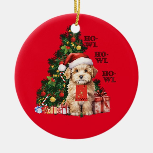 Golden Doodle Christmas Dog Howl Ceramic Tree Decoration (Front)