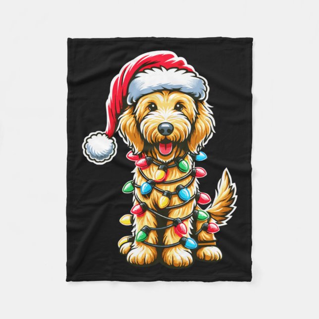 Golden Doodle Christmas Tree Xmas Dog Pajamas Gold Fleece Blanket (Front)