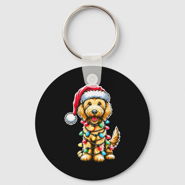 Golden Doodle Christmas Tree Xmas Dog Pajamas Gold Key Ring (Front)