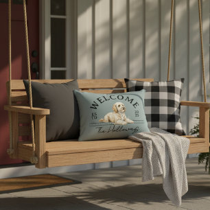 Golden Doodle Custom Family Name Welcome Decorative Cushion