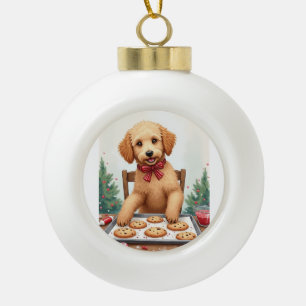 Golden Doodle Decorating Christmas Cookies Ceramic Ball Christmas Ornament