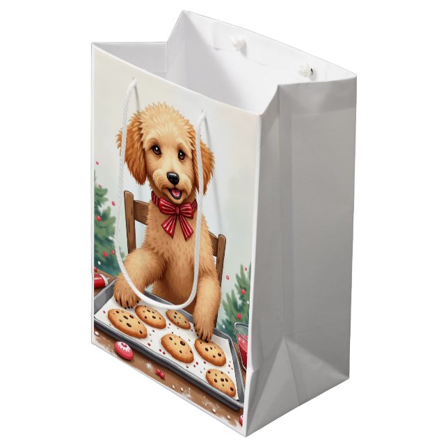Golden Doodle Decorating Christmas Cookies Medium Gift Bag (Front Angled)