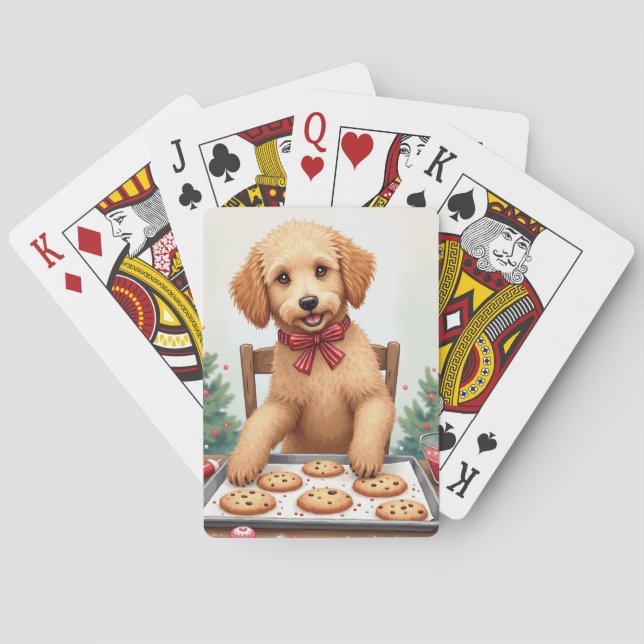 Golden Doodle Decorating Christmas Cookies Playing Cards (Back)