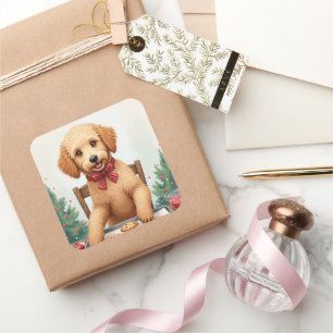 Golden Doodle Decorating Christmas Cookies Square Sticker