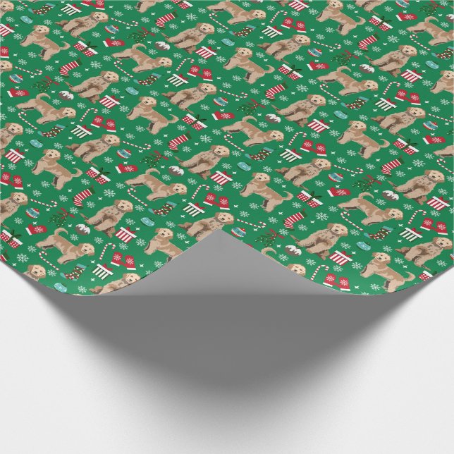 Golden Doodle Dog Christmas holiday Wrapping Paper (Corner)