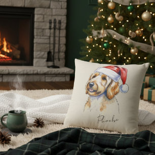 Golden Doodle Dog Christmas Illustration Pet Name Cushion