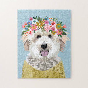 Golden Doodle Dog Flower Crown Jigsaw Puzzle