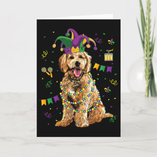 Golden Doodle Dog Lover Cute Mardi Gras Carnival J Card