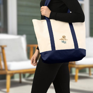 Golden Doodle Dog Monogram Canvas Tote Bag