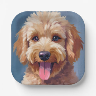 Golden Doodle Dog Watercolor Painting Pet Paper Plate