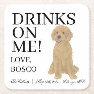 Golden Doodle Dog Wedding Square Paper Coaster