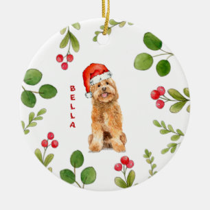 Golden doodle dog with Santa Hat   Ceramic Tree Decoration