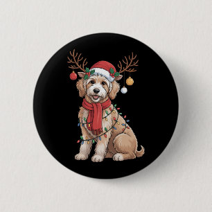 Golden Doodle Gorgeous Reindeer Christmas Tree  6 Cm Round Badge