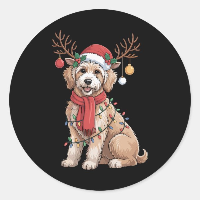 Golden Doodle Gorgeous Reindeer Christmas Tree  Classic Round Sticker (Front)