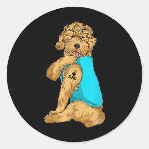 Golden Doodle I Love Dad Tattoo Apparel, Dog Dad G Classic Round Sticker