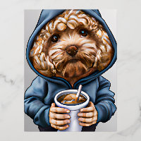 Golden Doodle in a Hoody Holding a Cup