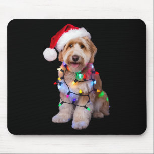 Golden Doodle In Santa Hat Wrapped Up In Christmas Mouse Pad