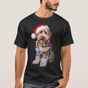 Golden Doodle In Santa Hat Wrapped Up In Christmas T-Shirt