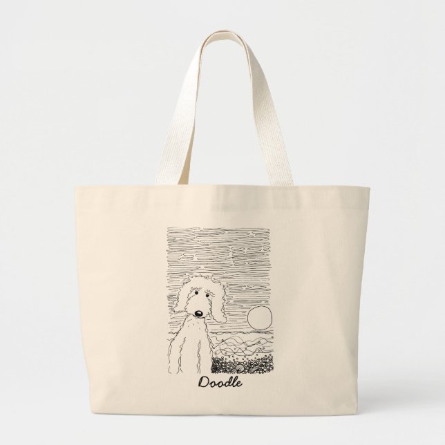 Golden Doodle on the Beach Jumbo Tote (Front)