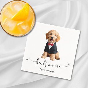 Golden Doodle Puppy Drinks On Me Dog Wedding Napkin