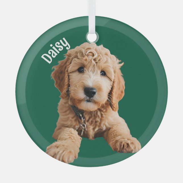 Golden Doodle Puppy Glass Tree Decoration (Front)