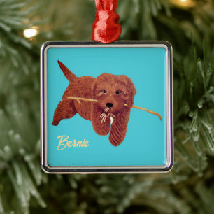 Golden Doodle Turquoise Metal Tree Decoration