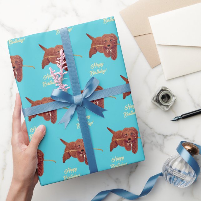 Golden Doodle Turquoise Wrapping Paper (Gifting)