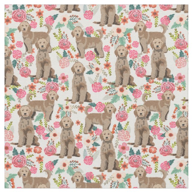 Golden Doodle vintage florals cream Fabric (Close Up)