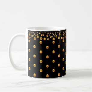 Golden Dot Confetti on Black Coffee Mug