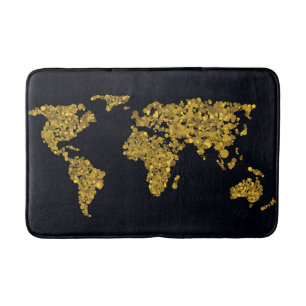 Golden Dot World Map Bath Mat