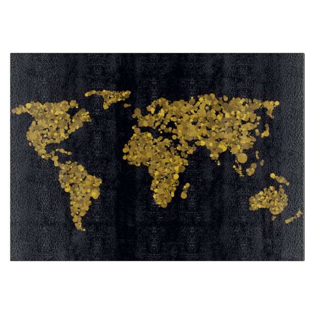 Golden Dot World Map Cutting Board (Front)