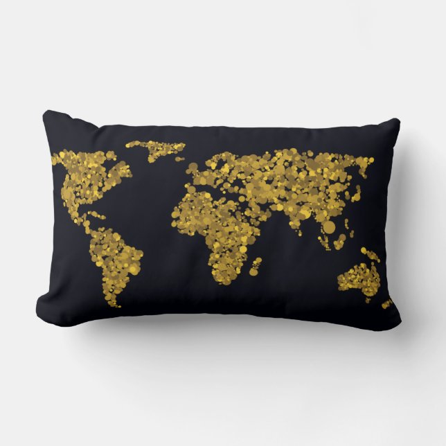 Golden Dot World Map Lumbar Cushion (Front)